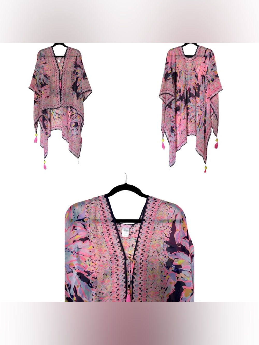 Lilly Pulitzer Pink Multi Floral Tassel Swim Cover-Up Kaftan